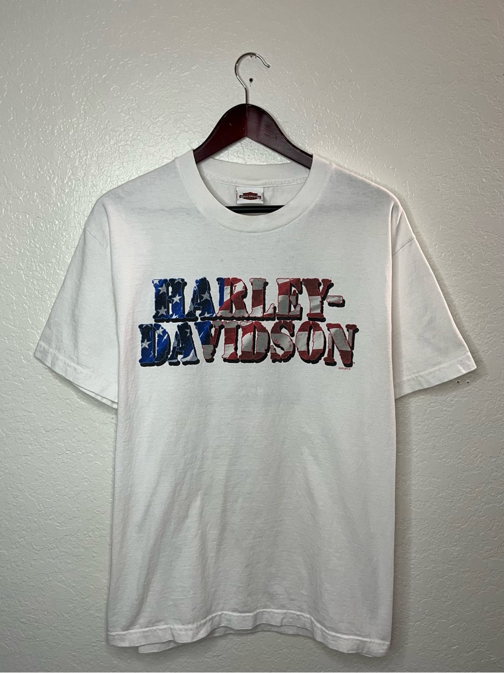 Vintage Harley Davidson Americana Flag 3D Split Shadow Graphic Tee Size Large